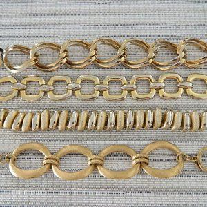 4 Vintage Mid-Century Brass Bracelets, 3 Branded Well know names